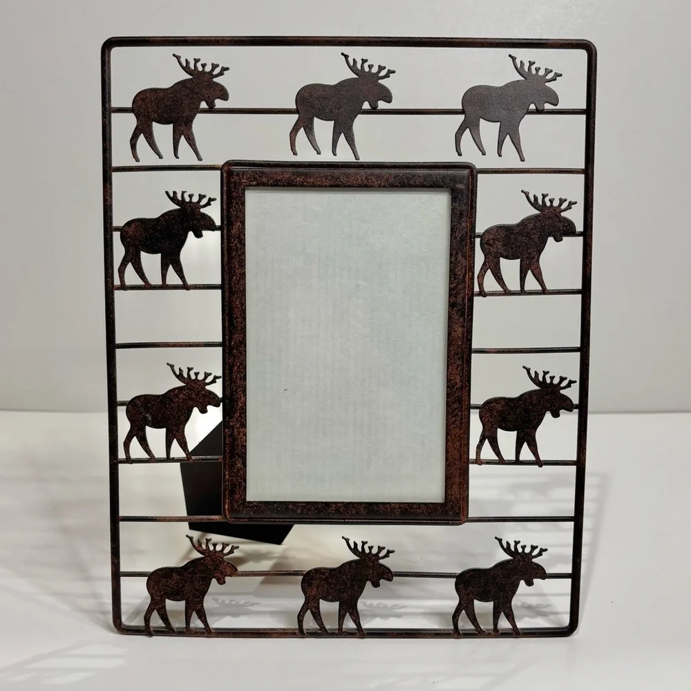 Rustic Metal Moose Silhouette Table Top Picture Frame